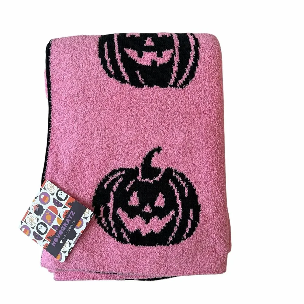 Novogratz Halloween Pumpkin Throw Blanket 50x70 Reversible Hot Pink & Black NEW